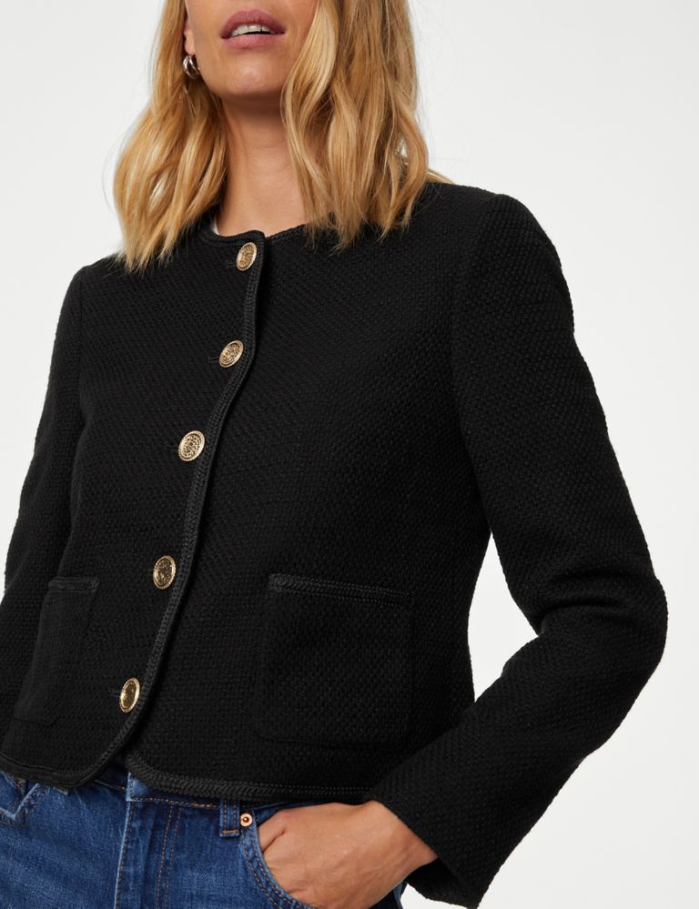 Tweed Relaxed Collarless Short Jacket 5 of 7