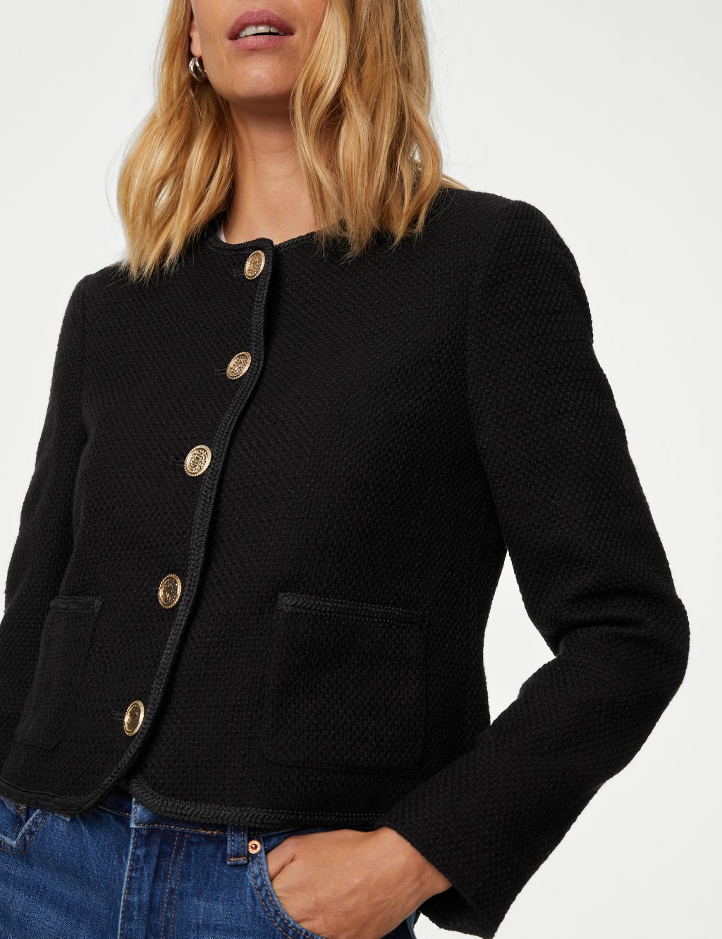 Tweed Relaxed Collarless Short Jacket 7 of 7