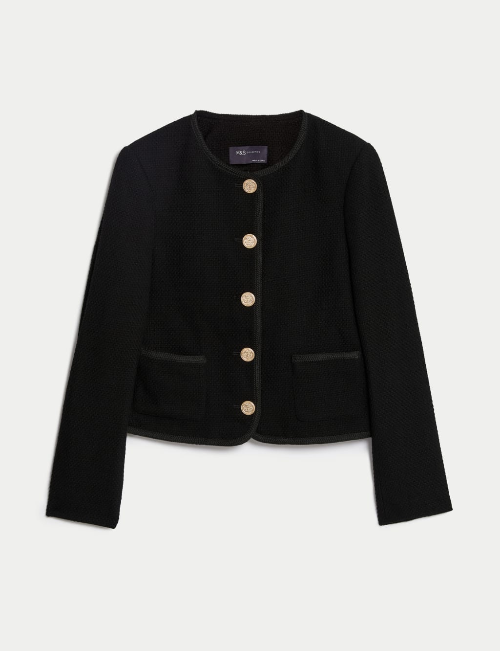 Tweed Relaxed Collarless Short Jacket M S Collection M S