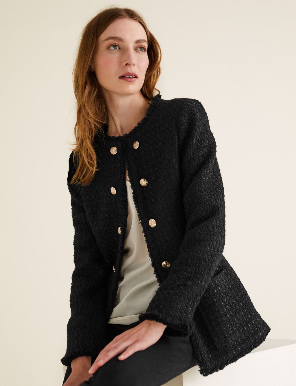 Tweed Straight Longline Blazer with Wool | M&S Collection | M&S