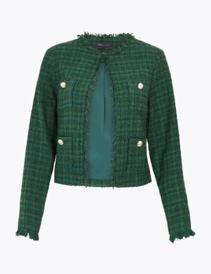 Tweed Straight Short Jacket M S Collection M S