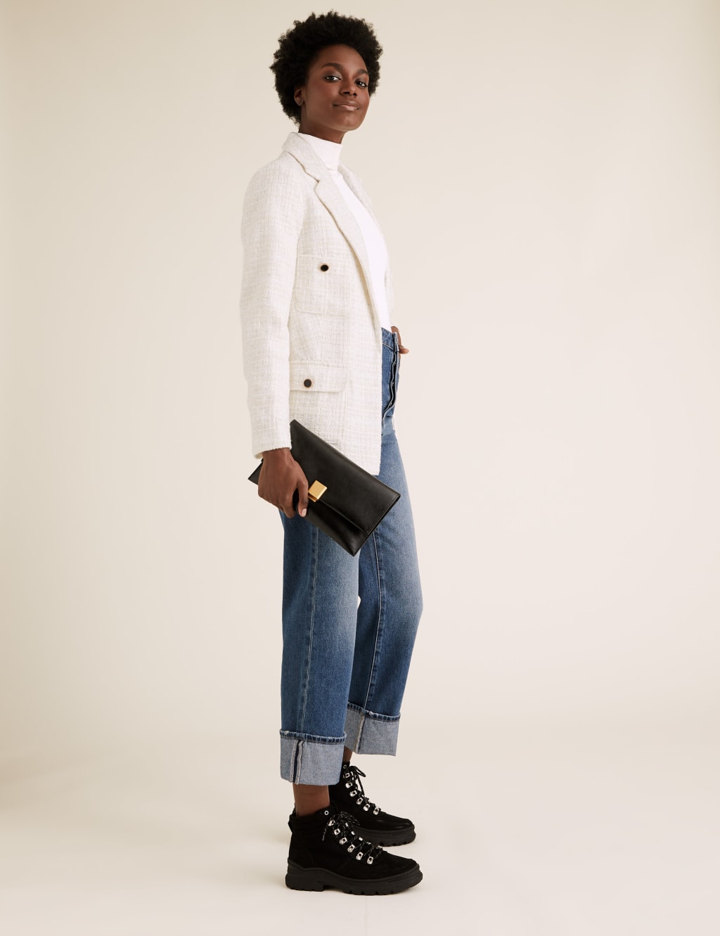 Tweed Straight Sparkly Blazer with Wool M&S Collection M&S