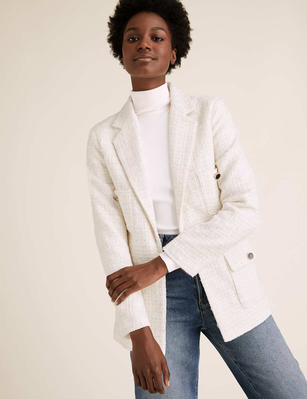 Tweed Straight Sparkly Blazer with Wool M&S Collection M&S