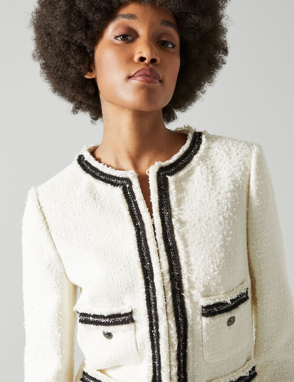 Tweed Textured Collarless Jacket 2 of 4
