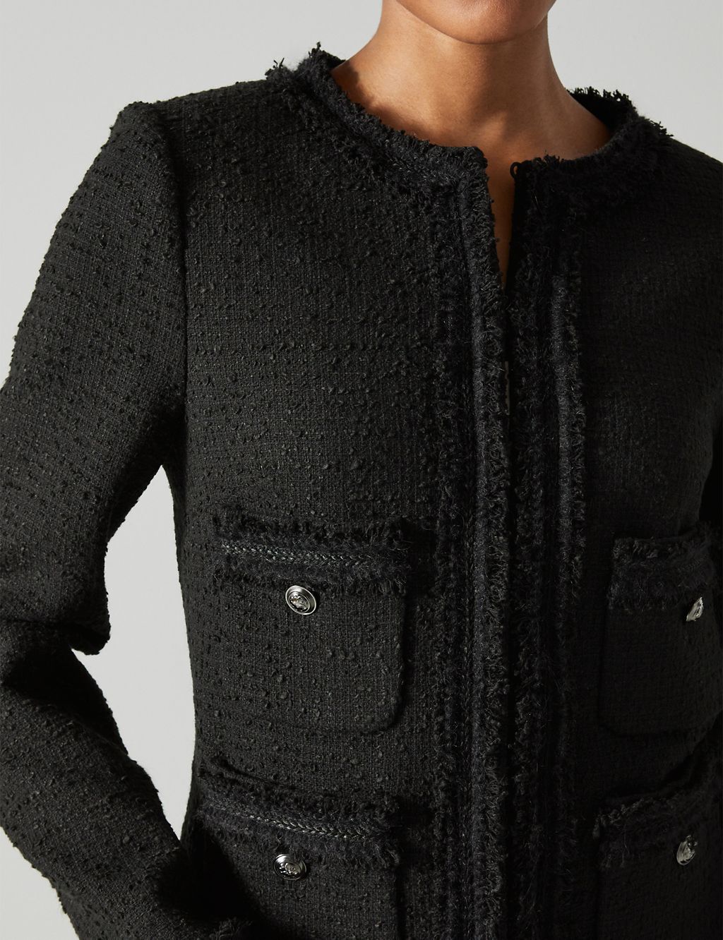 Tweed Textured Collarless Jacket 2 of 4