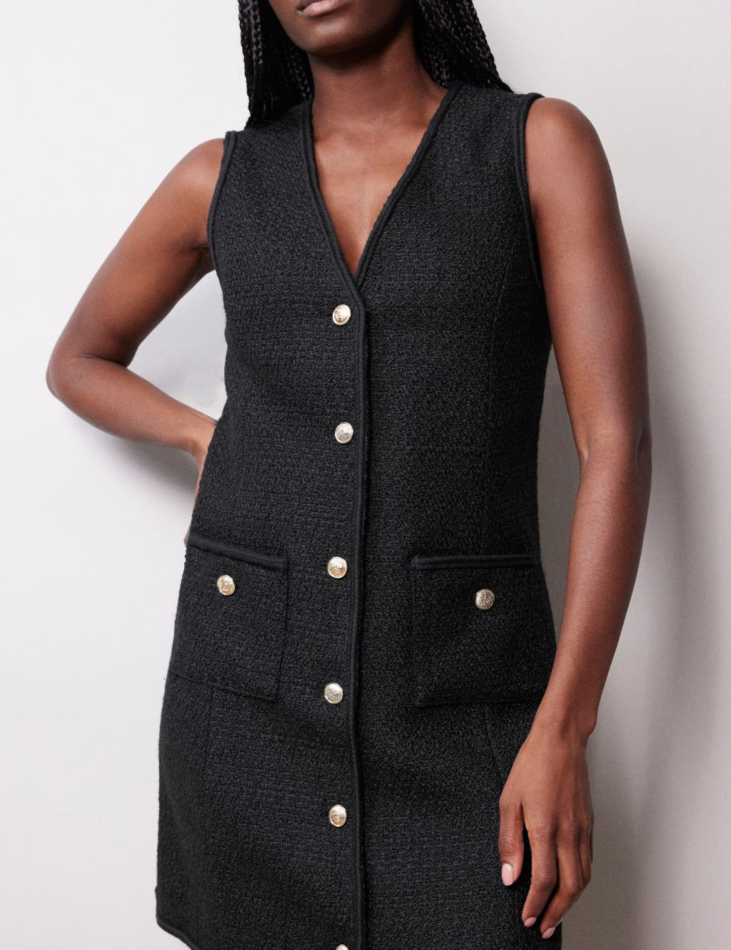 Tweed V-Neck Mini Tailored Dress with Wool 4 of 5