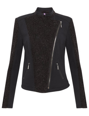 Twiggy for M&S Collection Floral Lace Biker Jacket Image 2 of 6