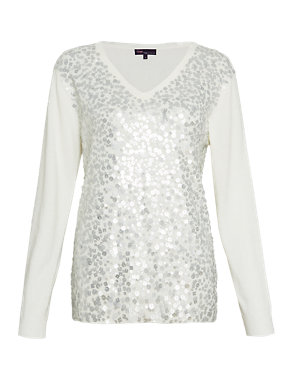 Twiggy for M&S Collection Front Sequin Embellished Jumper Image 2 of 5