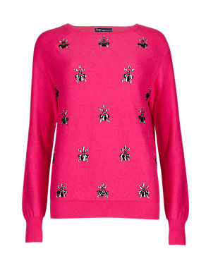 Twiggy for M&S Collection Jewelled Jumper with Wool Image 2 of 3