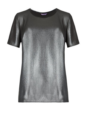 Twiggy for M&S Collection Shimmer Woven T-Shirt Image 2 of 3