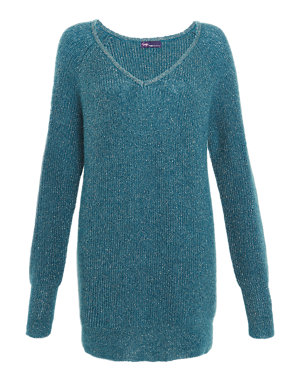 Twiggy for M&S Collection V-Neck Sparkle Effect Jumper with Mohair Image 2 of 5