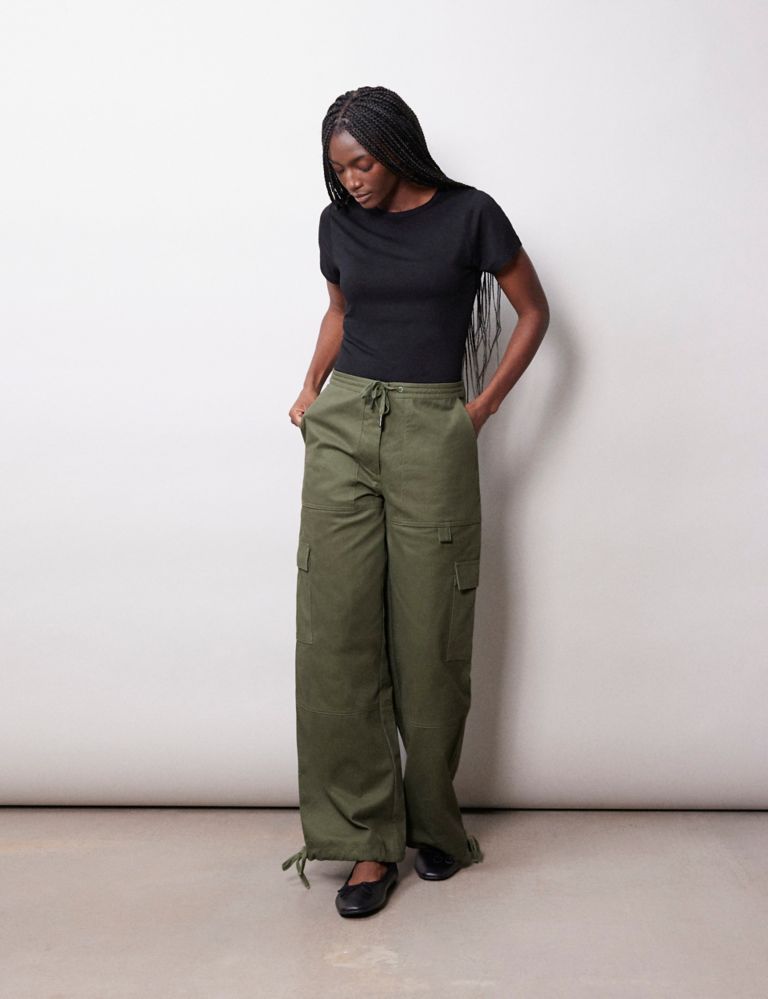 A. Peach Straight Leg Cargo Stretch Pant - Women's Pants in Sage Green