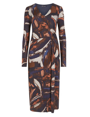 Twisted Front Abstract Print Wrap Dress Image 2 of 5
