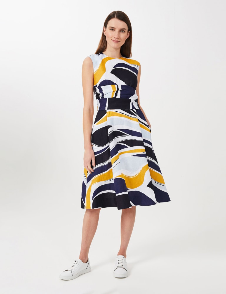 Twitchill Linen Printed Skater Dress HOBBS M S