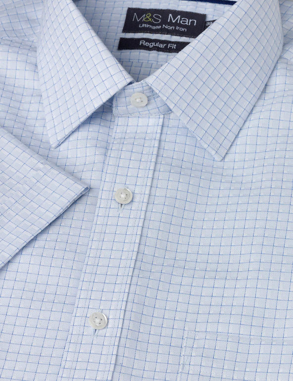 Ultimate Non-Iron Pure Cotton Short Sleeve Grid Checked Shirt Image 1 of 1