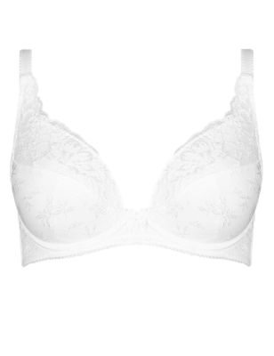 Underwired Fleur Jacquard Lace Padded Plunge A-DD Bra Image 2 of 4
