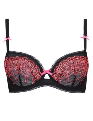 Underwired Non-Padded Floral Embroidered Balcony A-DD Bra Image 2 of 5