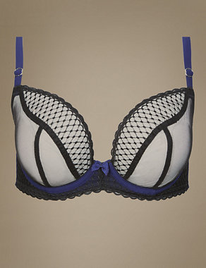 Underwired Non-Padded Geometric Embroidered Plunge Bra DD-G Image 2 of 4