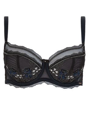 Underwired Non-Padded Oriental Embroidered Balcony Bra DD-G with Silk Image 2 of 5