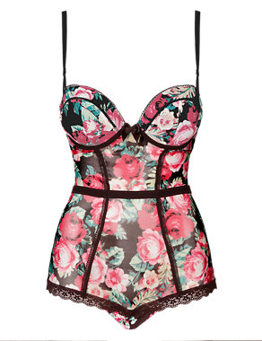 Underwired Rose Print Mesh Push-Up B-D Body Image 2 of 3