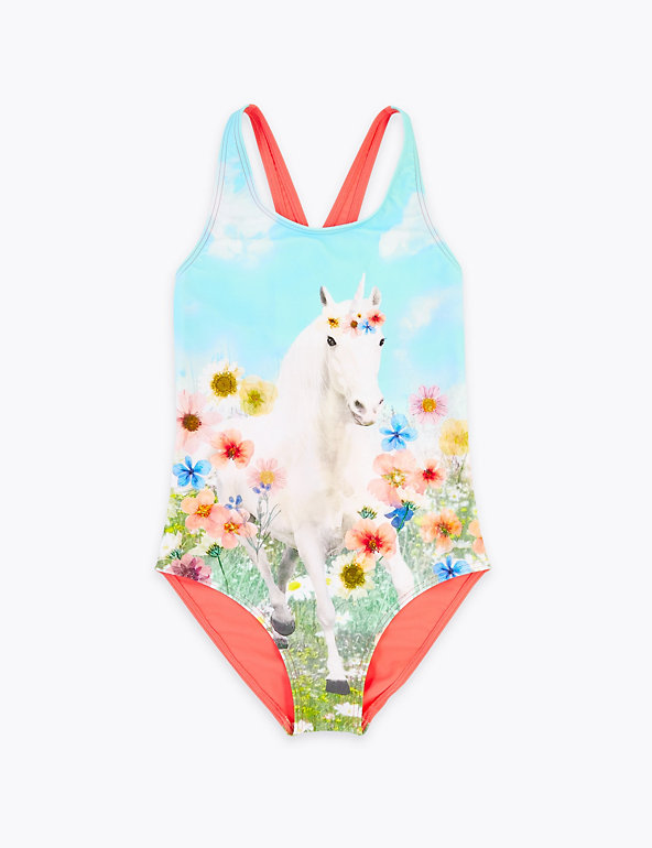 M&S Pretty Unicorn Swimsuit Swimming Costume Age 6-7 Years New