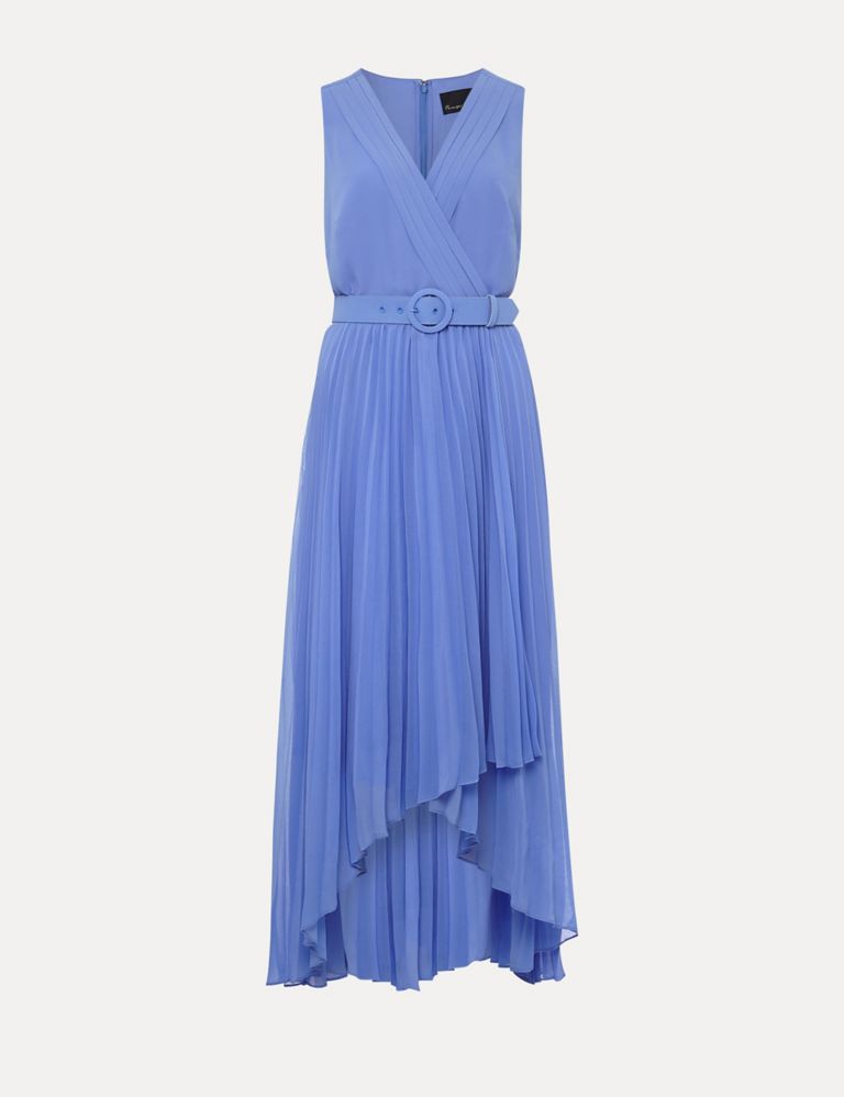 V-Neck Belted Pleated Midaxi Tea Dress 2 of 6