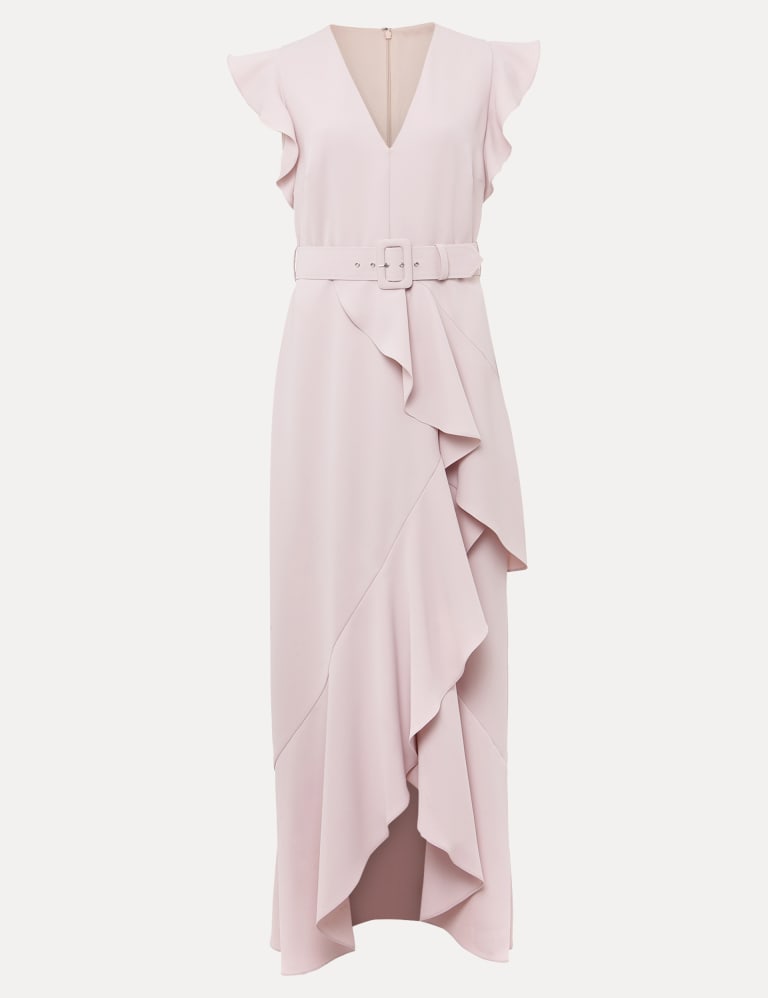 Belted asymmetric hem store maxi dress and cardigan