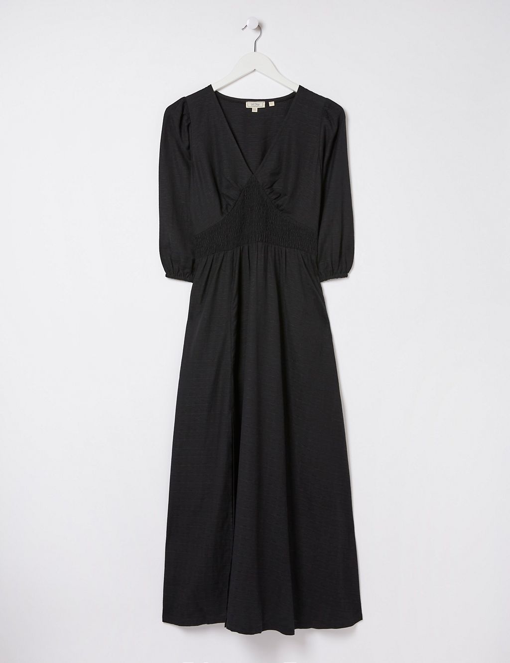 V-Neck Blouson Sleeve Midi Waisted Dress 1 of 5