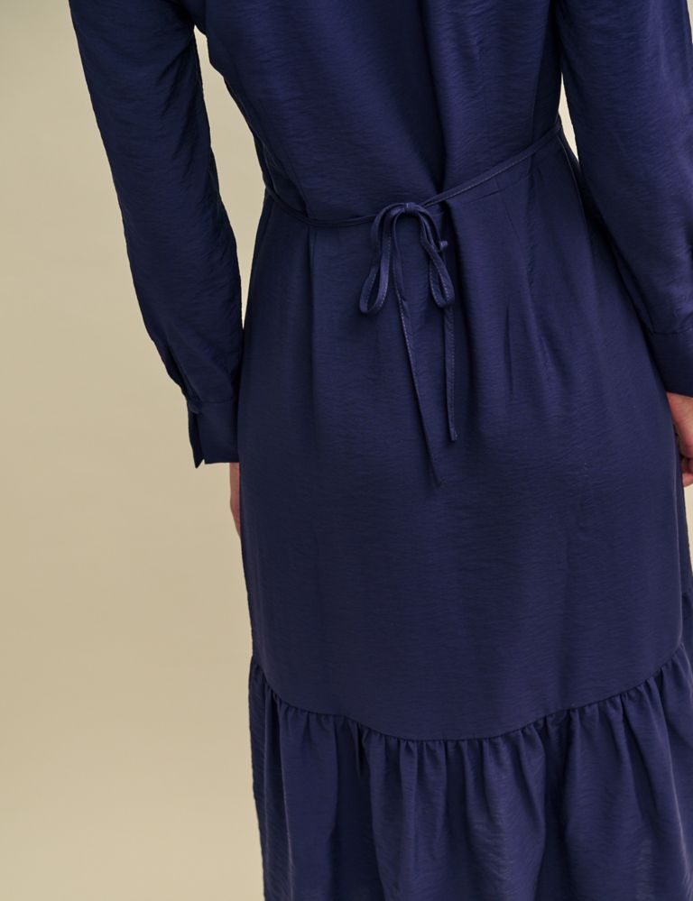 V-Neck Button Detail Midi Tiered Dress 4 of 6
