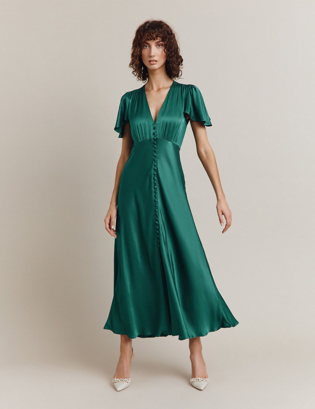 V-Neck Button Front Midi Swing Dress 3 of 4