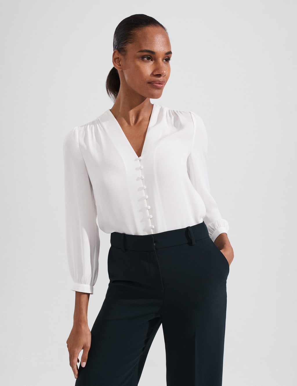 V-Neck Button Through Blouse | HOBBS | M&S