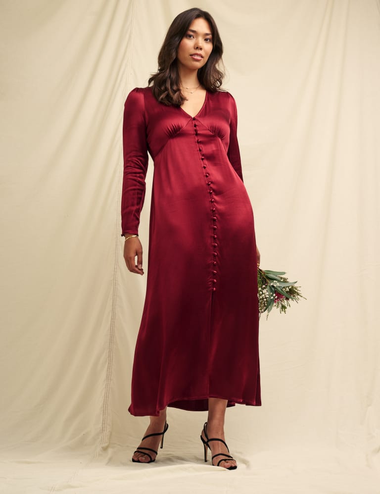 V Neck Button Through Midaxi Waisted Dress Nobody s Child M S