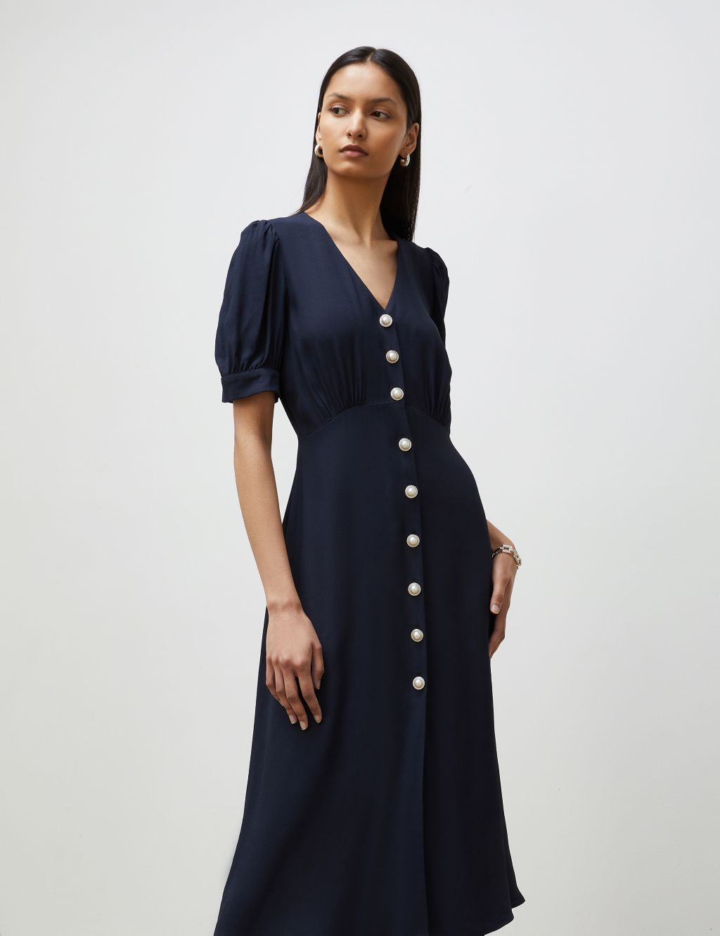 V-Neck Button Through Midi Waisted Dress | Finery London | M&S