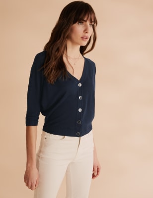 Cropped linen clearance cardigan