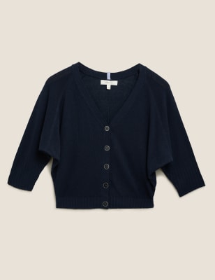 V-Neck Cropped Cardigan with Linen, Per Una