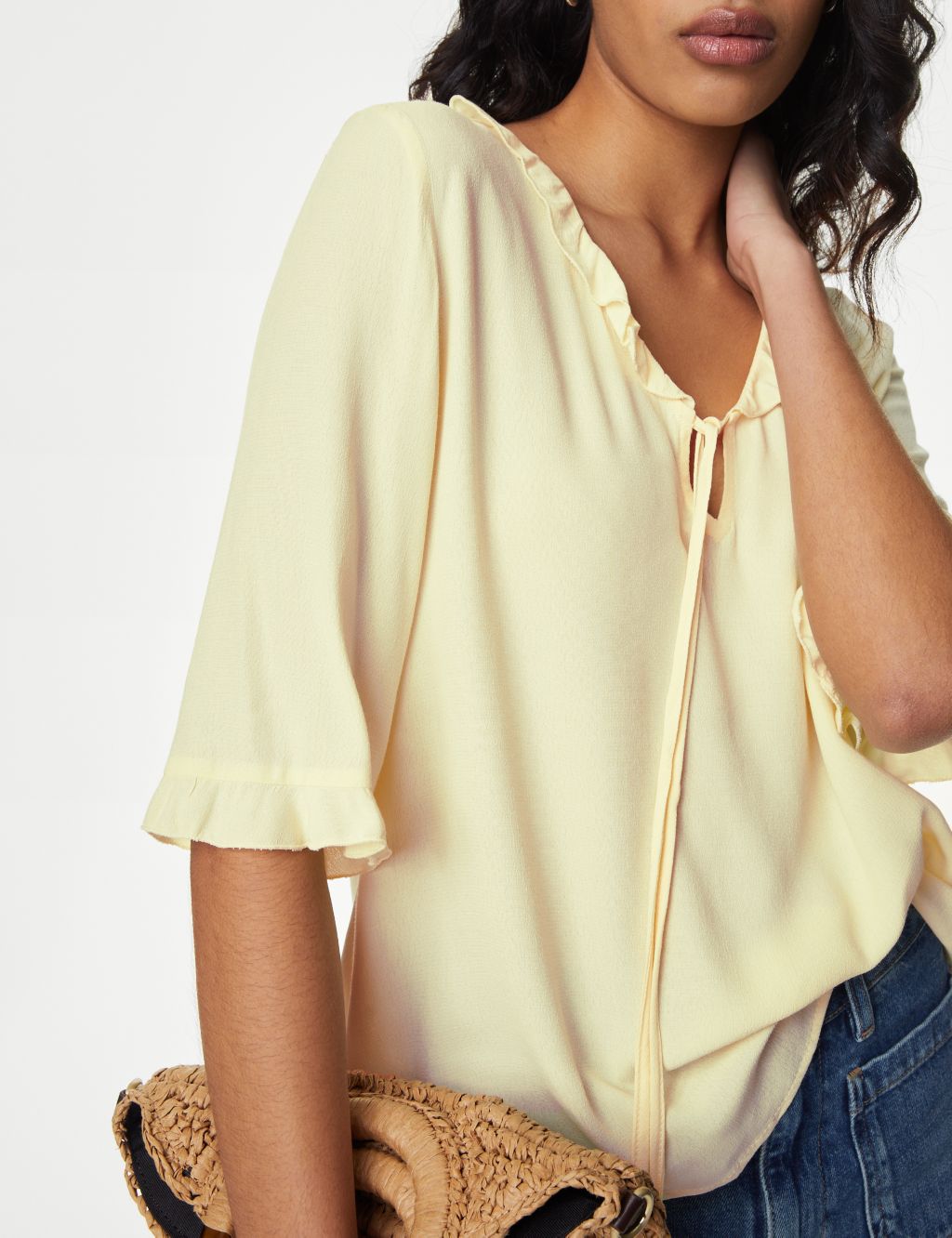 V-Neck Frill Detail Tie Front Blouse 4 of 5