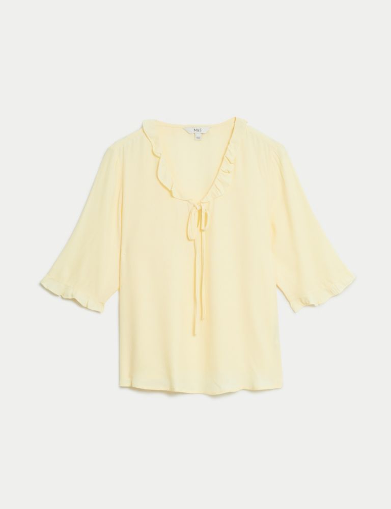 V-Neck Frill Detail Tie Front Blouse 2 of 5