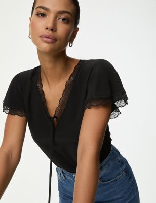 V-Neck Frill Detail Top | M&S Collection | M&S