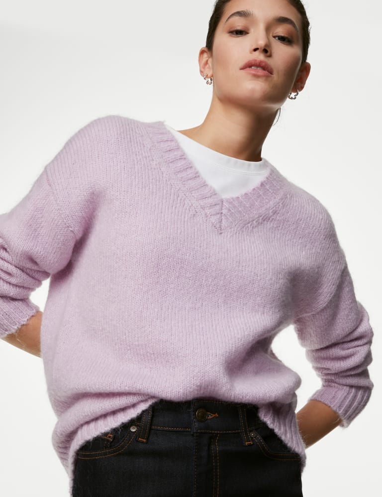 V Neck Jumper with Mohair