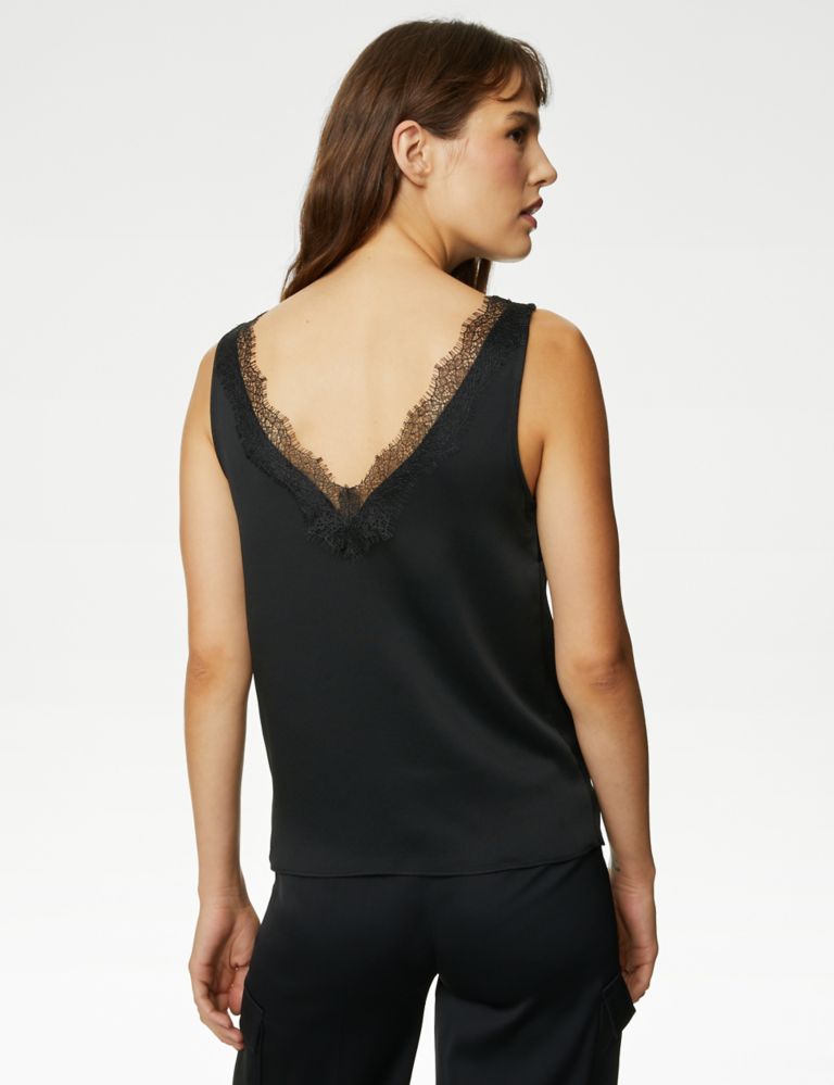 Black silk camisole with V-neck and lace back