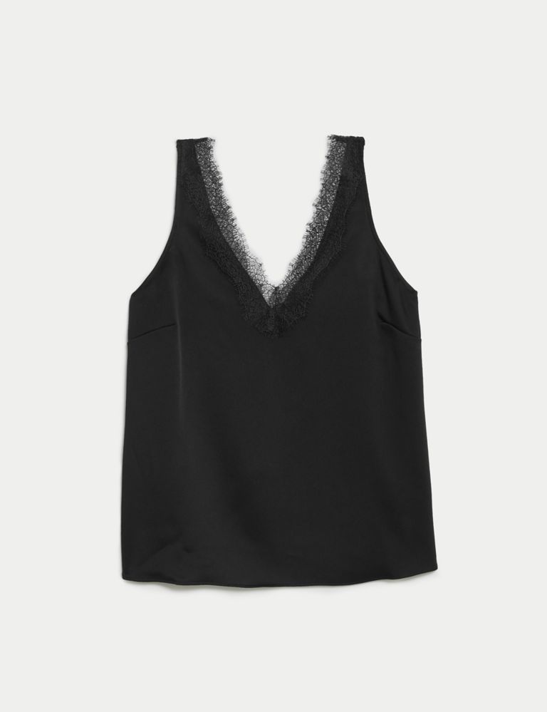 H&M Woman's Lace Trimmed Tank Top Size S/P Black Color 