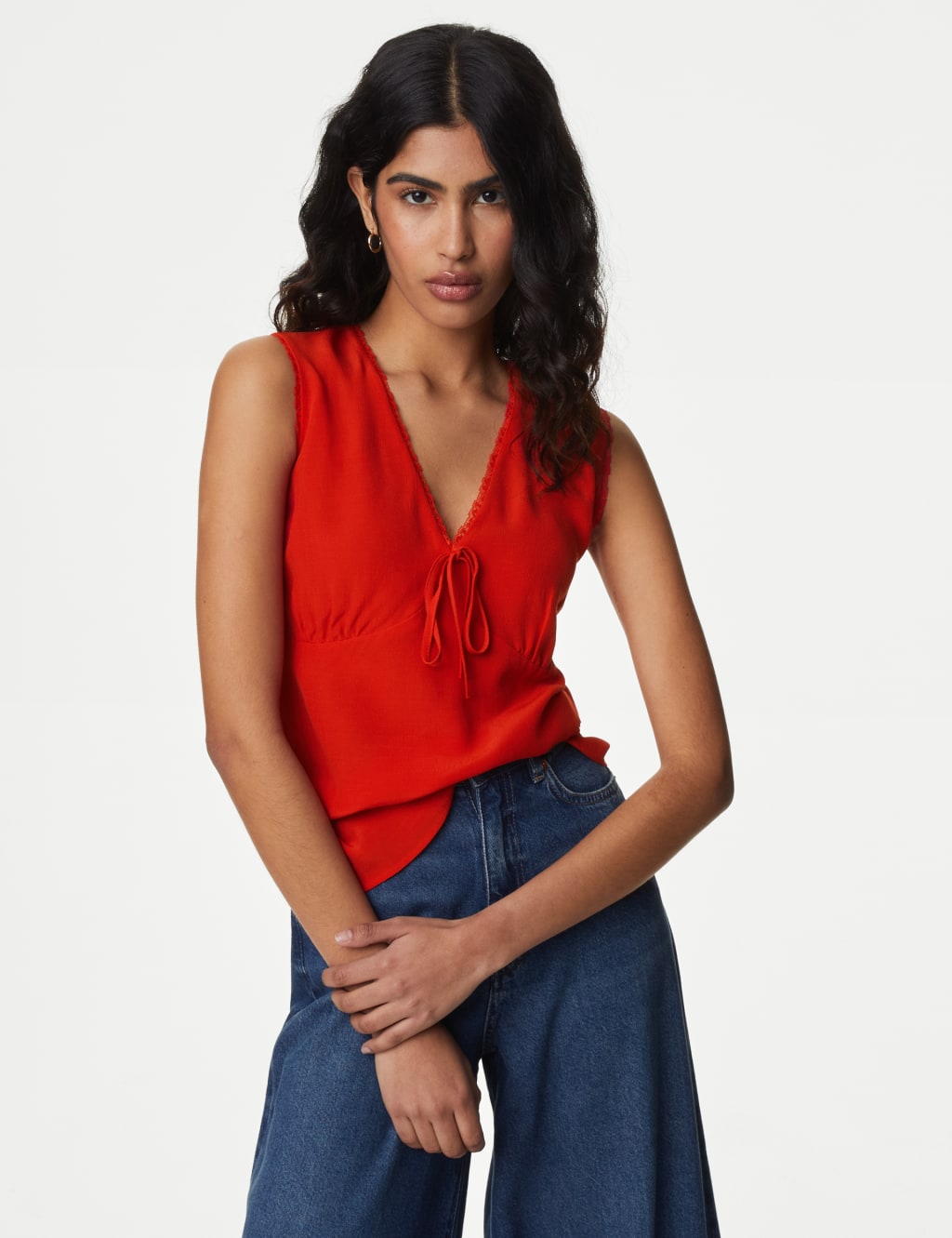 VNeck Lace Detail Tie Front Blouse M&S Collection M&S