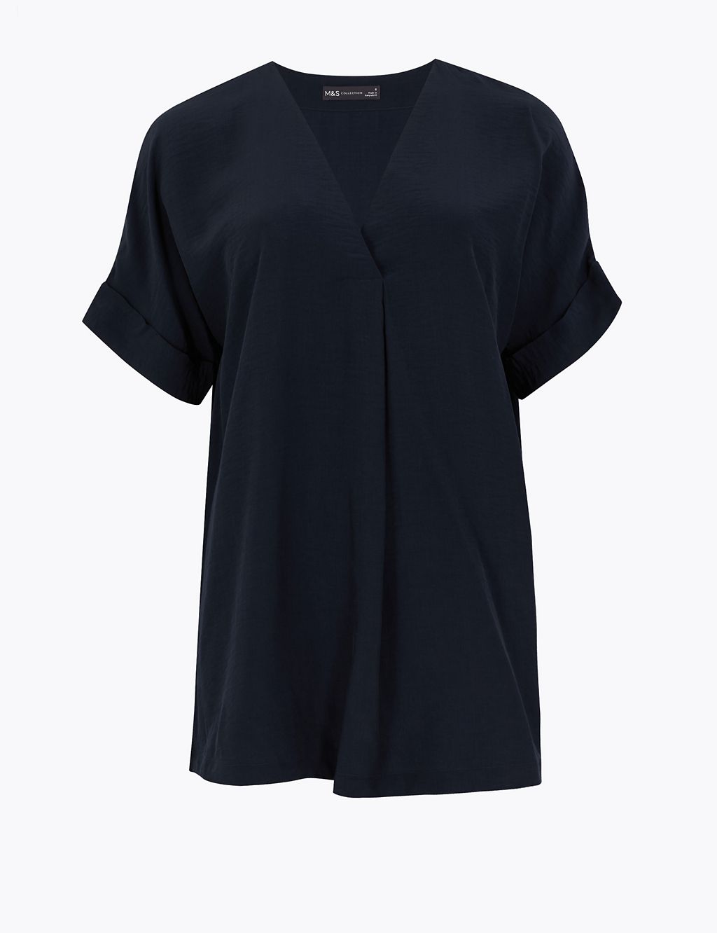 V-Neck Longline Short Sleeve Popover Blouse | M&S Collection | M&S