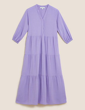 V-Neck Midaxi Tiered Dress with Linen Image 2 of 6