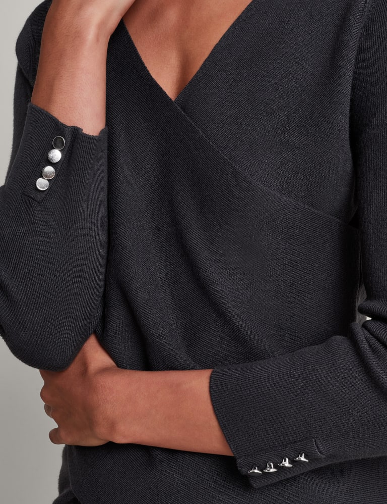 Button detail wrap sweater sale
