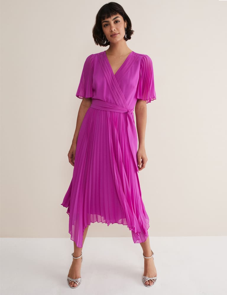 V Neck Pleated Midi Wrap Dress Phase Eight M S