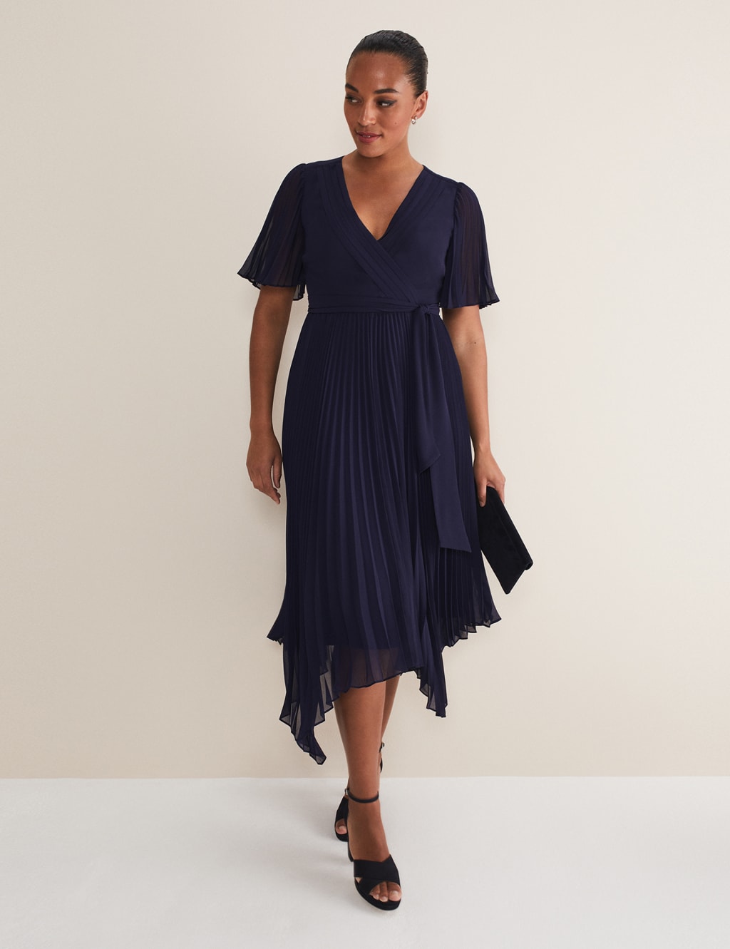 V Neck Pleated Midi Wrap Dress Phase Eight M S