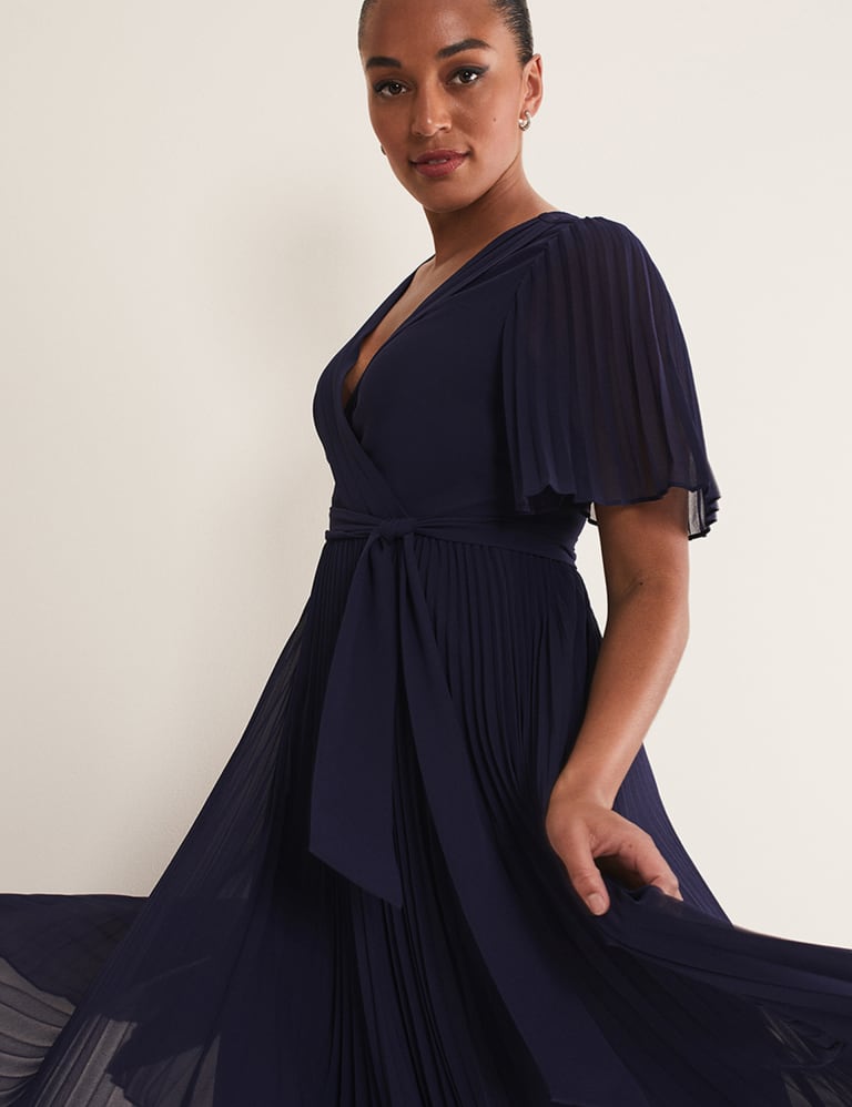 V neck pleated midi dress top