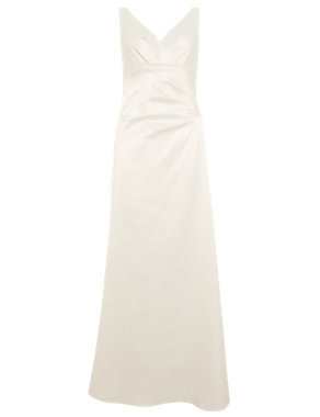 V-Neck Pleated Waist Satin Maxi Bridesmaid Dress ONLINE ONLY Image 2 of 5