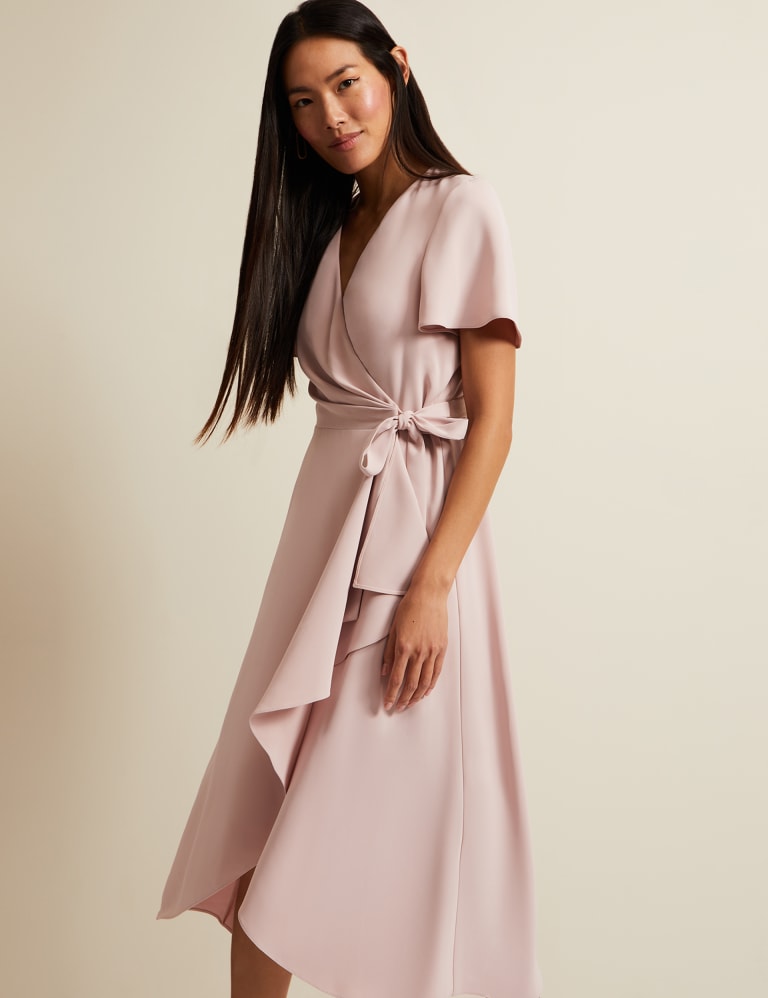 V Neck Ruffle Angel Sleeve Midi Wrap Dress Phase Eight M S